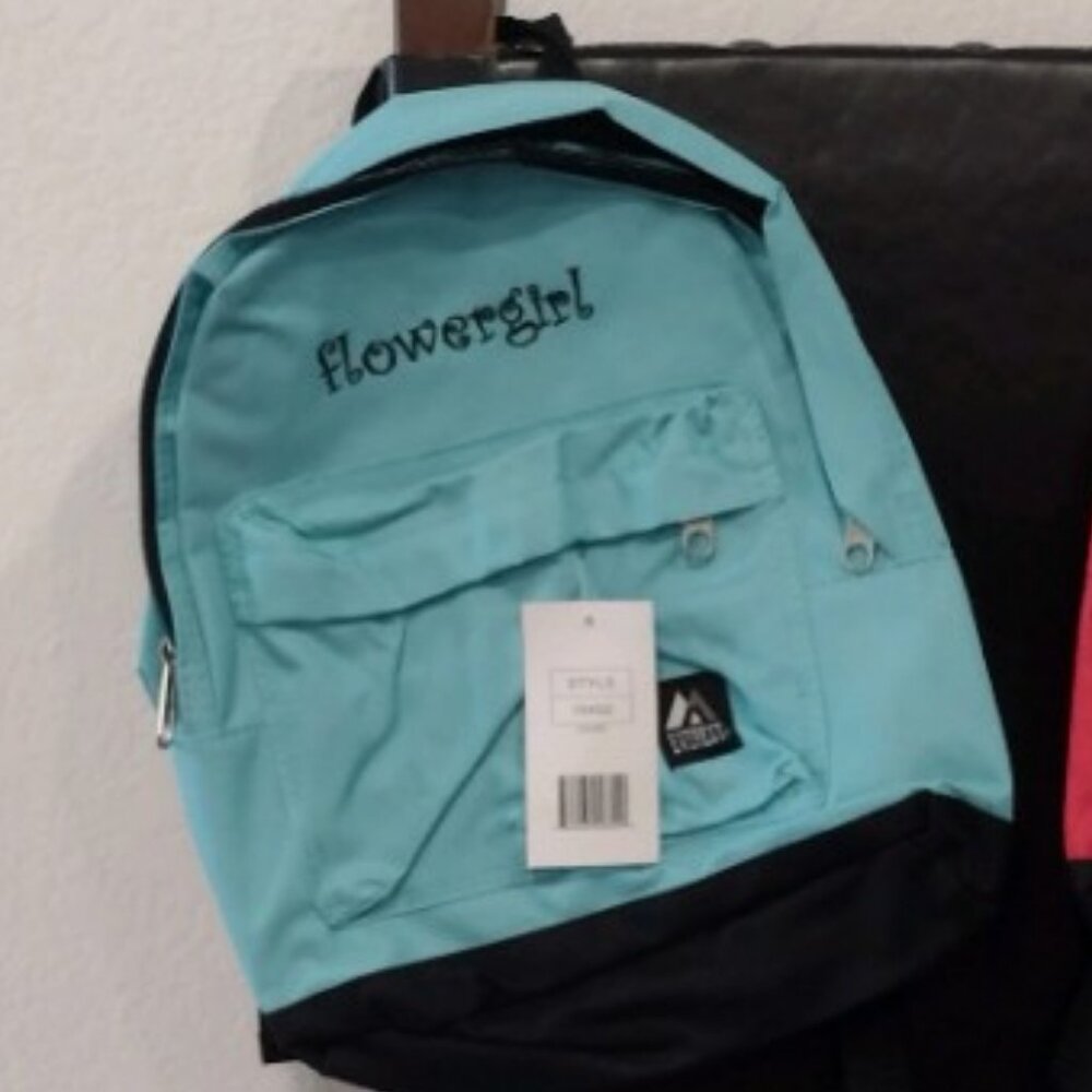 Flower Girl Junior Backpack, Aqua with Black Embroidery, NWT